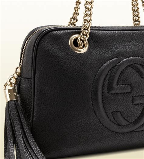 gucci black on black riem|Gucci leather shoulder bag.